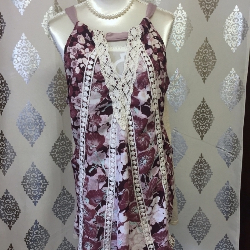 Taylor & Sage Boho Floral Sleeveless Blouse